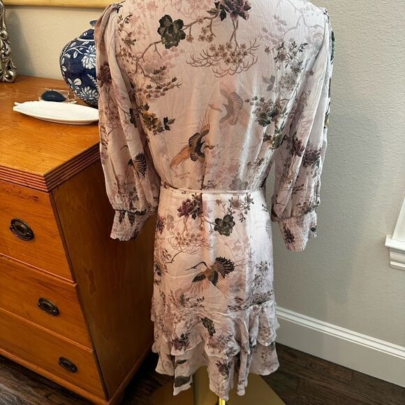 NWT AllSaints Ari Peggy Floral Print Wrap Dress in Dusty Pink-U3 - Picture 6 of 8